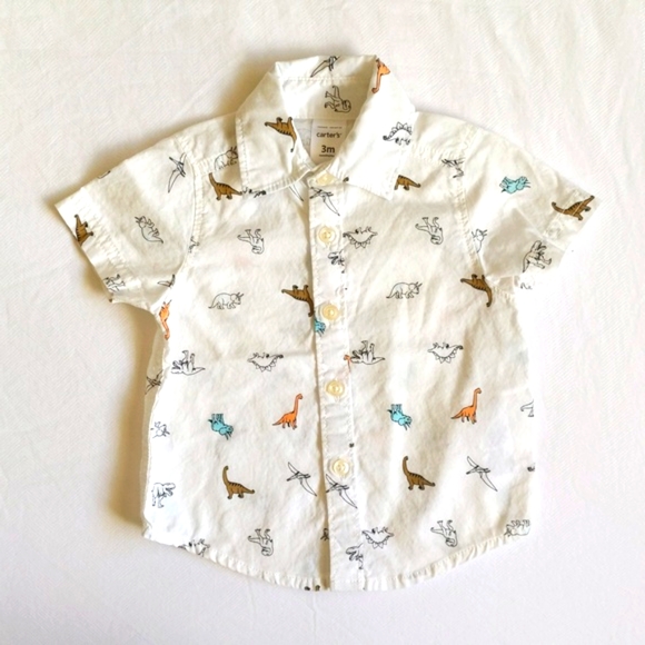 carter's off-white dinosaur print collared button down shirt 3 months baby - Picture 1 of 5